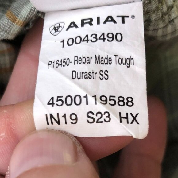 Ariat Mens Rebar Shirt Size XXL Casual Short Sleeve Plaid Button Up Green Pocket - Picture 6 of 14